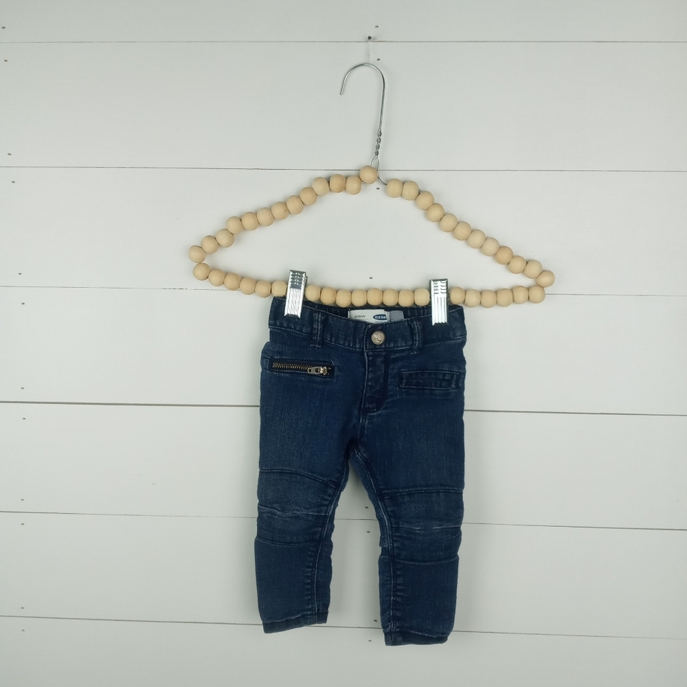 Old Navy girls size 12-18 mos dark wash denim hipster skinny jeans snap zipper